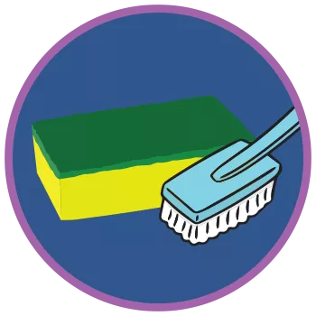 cartoon sponge and cleaning brush