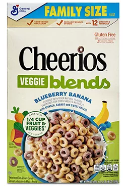 Box of Cheerios Veggie Blends blueberry banana flavor