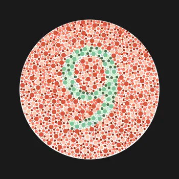 red and green color blindness test image with a 9 in green