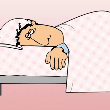 cartoon man sleep in bed
