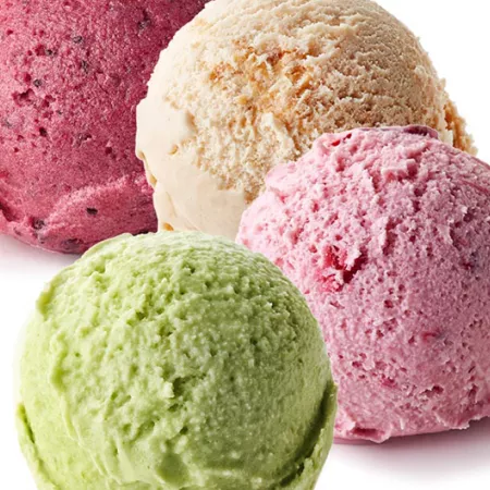scoops of various ice cream flavors