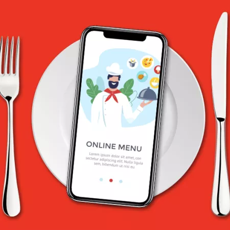 table setting with smartphone showing an online ordering app