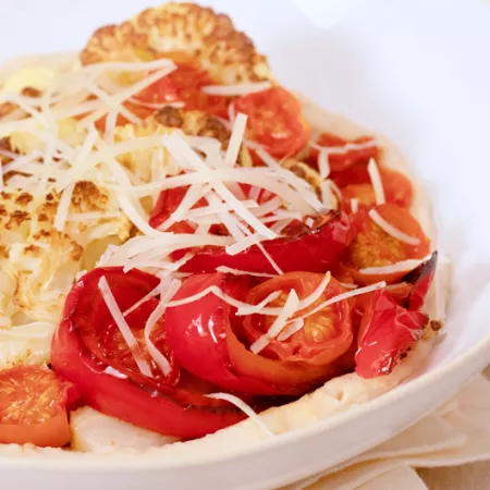 roasted vegetables with white bean puree