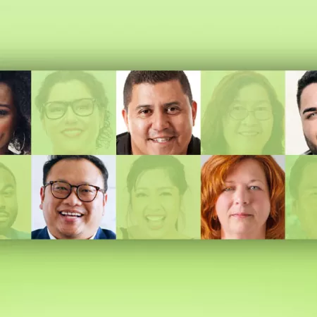 portraits checkered with green squares