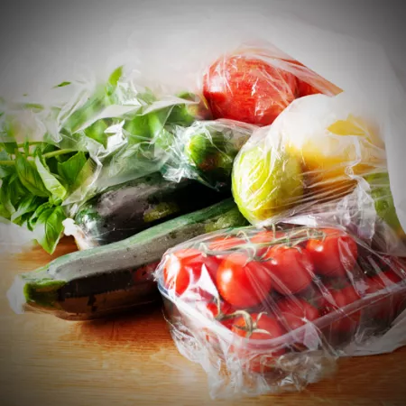 single-use plastic wrap bags and containers