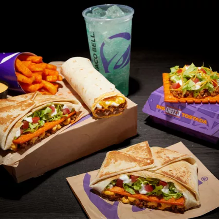 black background with items from Taco Bell Cheez-It collaboration