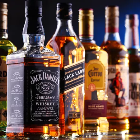 bottles of alcohol on a bar