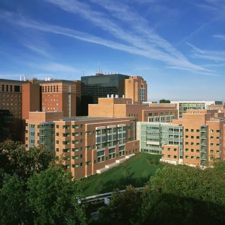 Aerial view of the Mark O Hatfield Clinical Research Center on NIH Campus