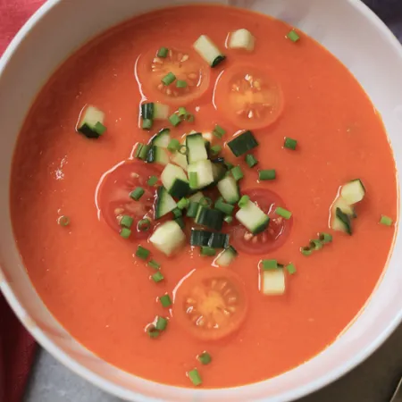 white bowl filled with gazpacho