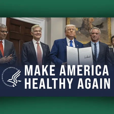 L-R: Martin Makary, Mehmet Oz, Donald Trump, Robert F. Kennedy, Jr., Jay Bhattacharya