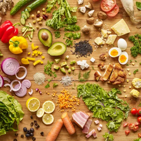 Assorted whole foods from each food group