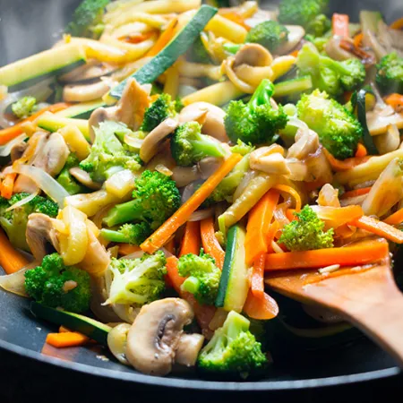 Vegetable stir fry in a wok