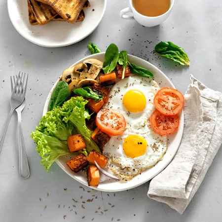 Savory breakfast with eggs and vegetables