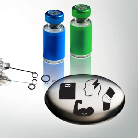 syringe with puddle of clear liquid and 2 vials